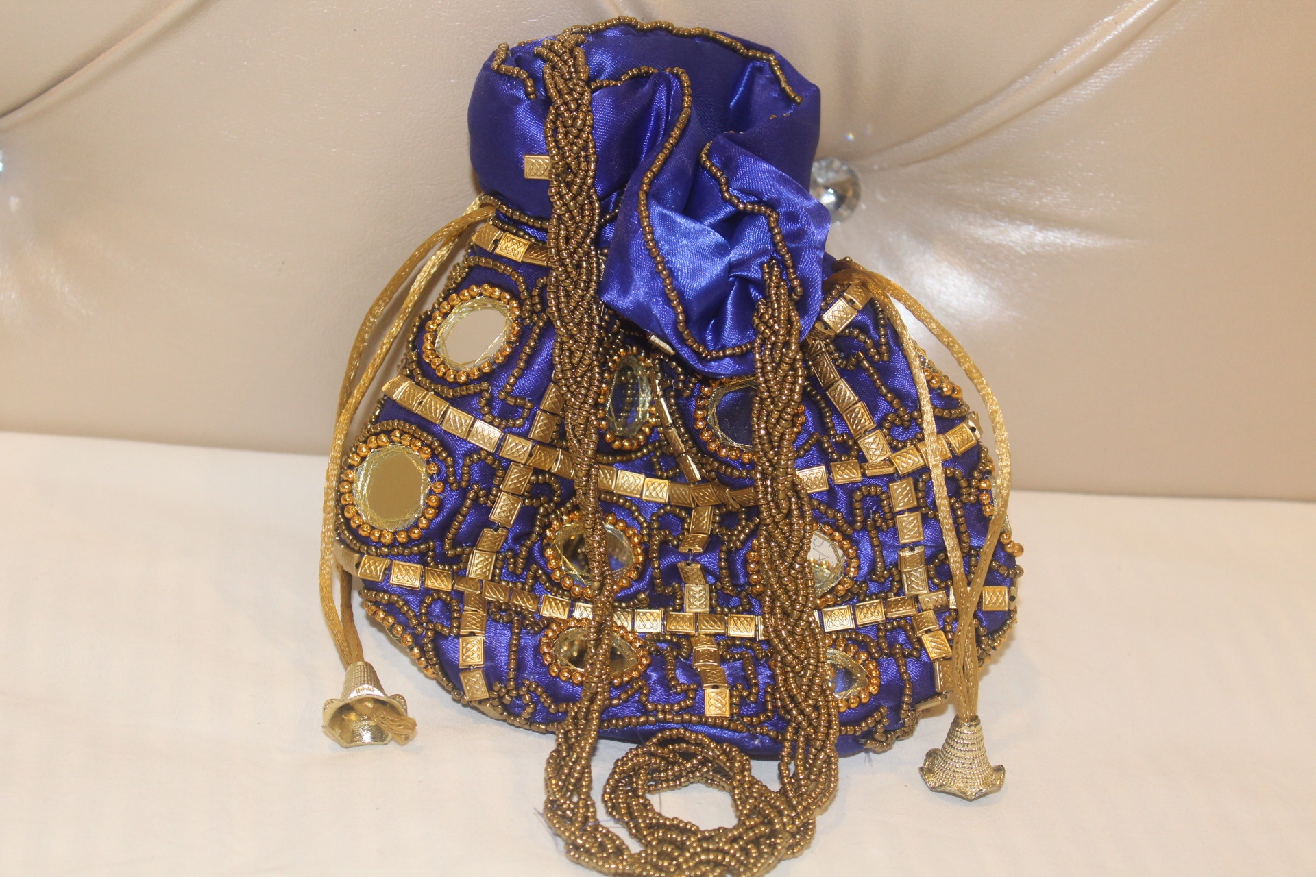 myDsGifts Women's Designer Ethnic Potli Bag with Beadwork Satin Fabric  available on Amazon (Single Bag,Golden) : Amazon.in: Shoes & Handbags
