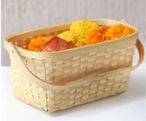 Bamboo Rectangular Basket with Single Handle,EBB357