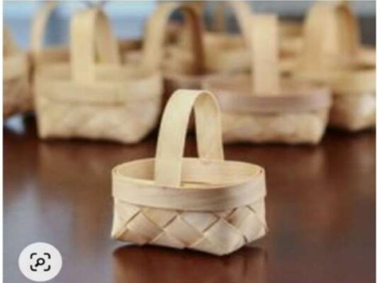 Bamboo Basket Natural With Handle , EBB095