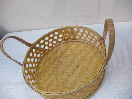 Bamboo round tray with handle - Natural
