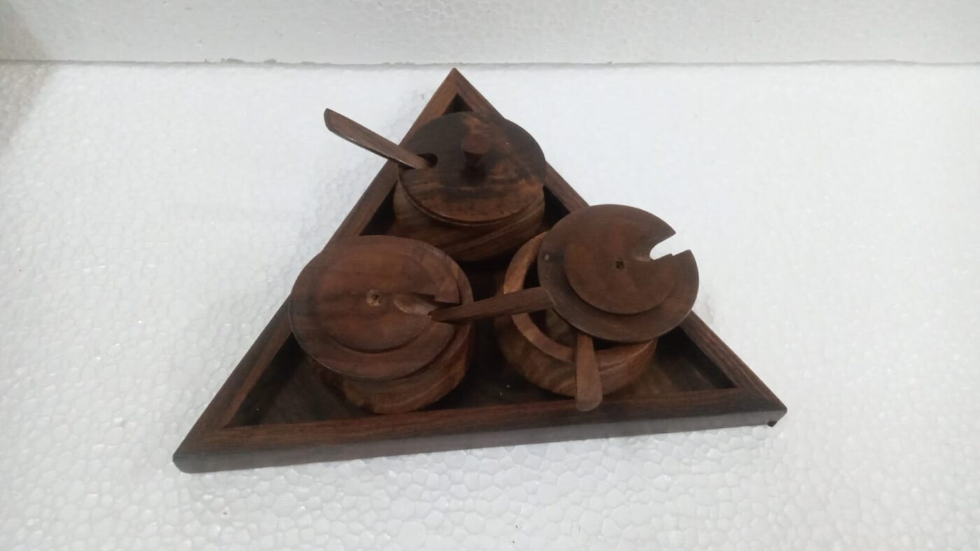 Triangular Spice Containers Wooden Spice 3 pc Box with Triangular Tray,EW098 - ETHICA ONLINE
